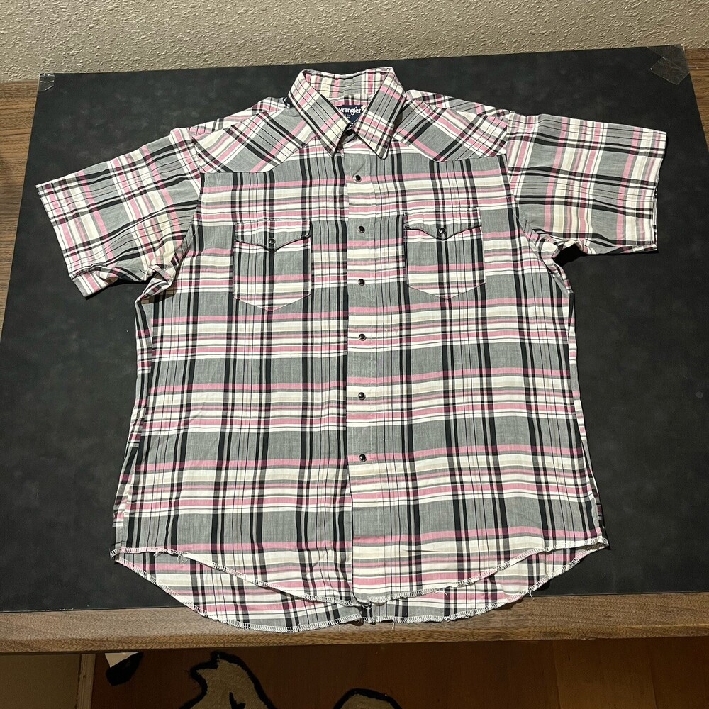 Wrangler Pearl Snap Shirt Vintage Brushpopper Cowboy Plaid Western Rodeo 1980s